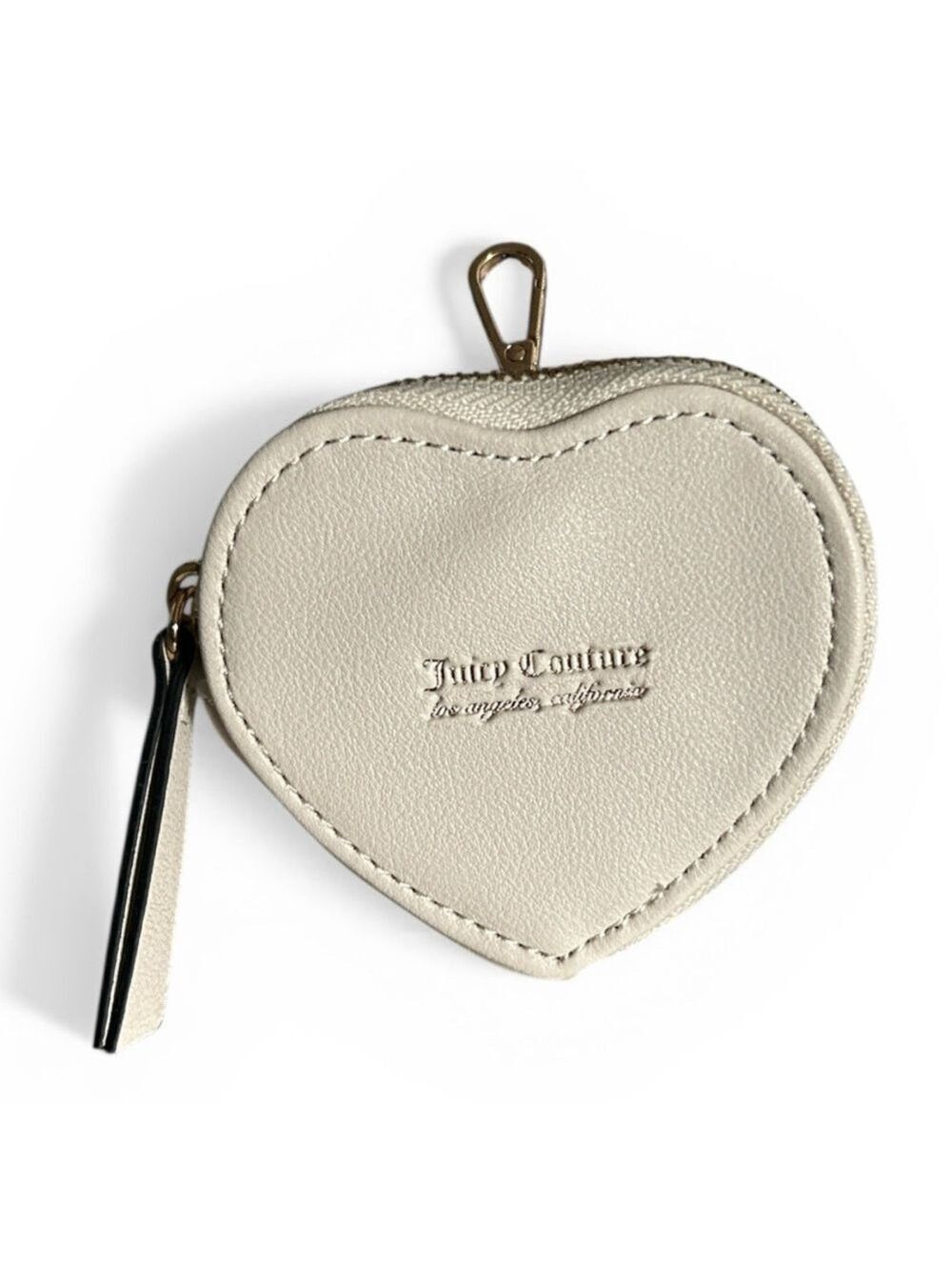 Juicy Couture Heart Zip Pouch Bag Charm Key Chain in Creamy White